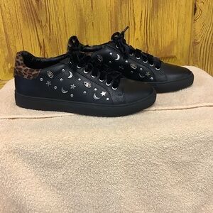 Sbicca Black Sneakers with Silver Accents and Leopard Detail